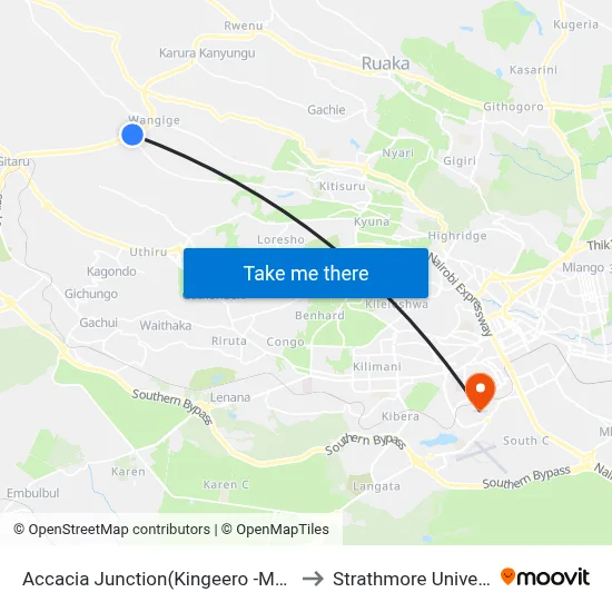 Accacia Junction(Kingeero -Mwisho) to Strathmore University map