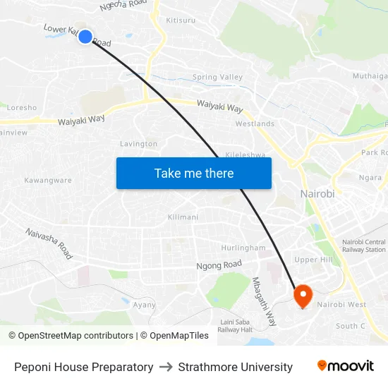 Peponi House Preparatory to Strathmore University map
