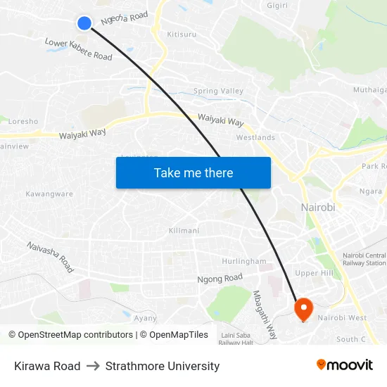 Kirawa Road to Strathmore University map