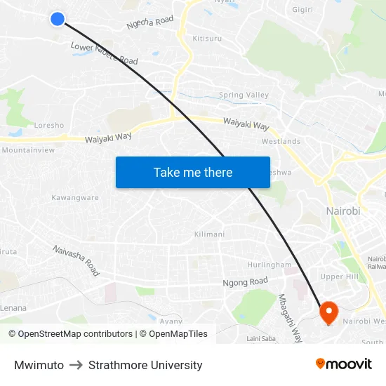 Mwimuto to Strathmore University map