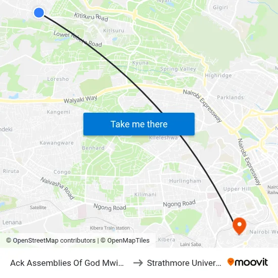 Ack Assemblies Of God Mwimuto to Strathmore University map