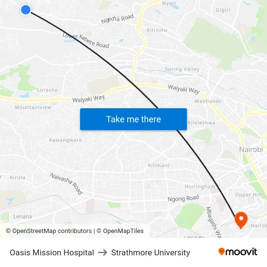 Oasis Mission Hospital to Strathmore University map