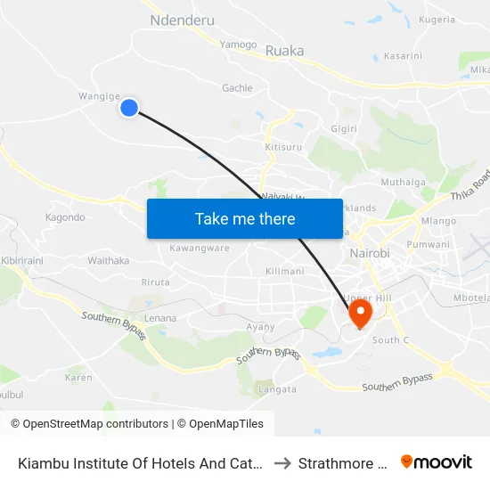 Kiambu Institute Of Hotels And Catering/Valence School to Strathmore University map