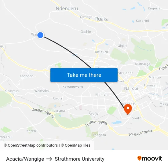 Acacia/Wangige to Strathmore University map