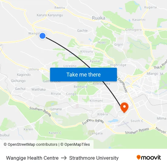 Wangige Health Centre to Strathmore University map