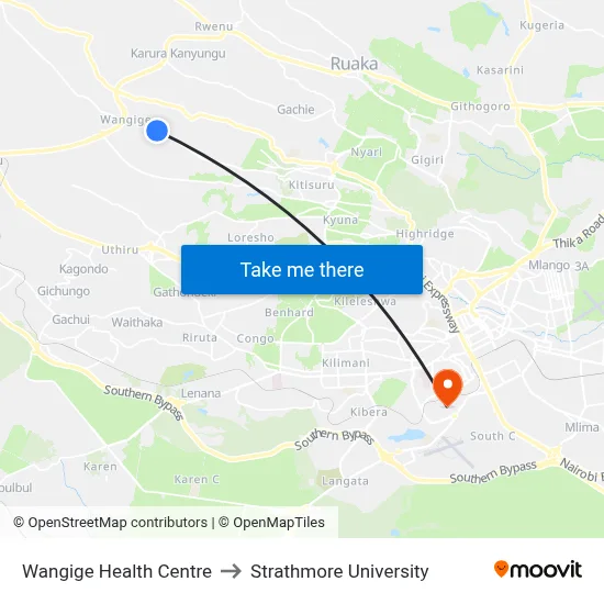 Wangige Health Centre to Strathmore University map