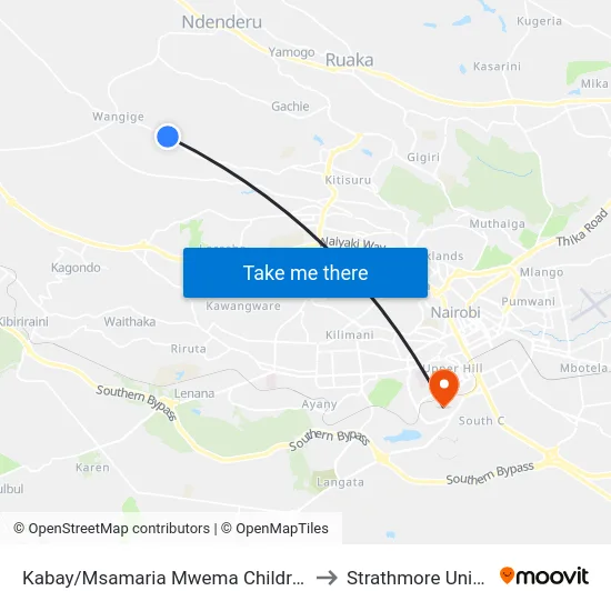 Kabay/Msamaria Mwema Children's Home to Strathmore University map