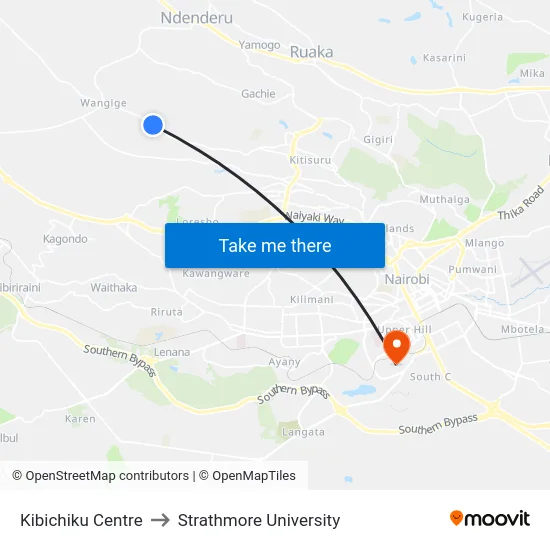 Kibichiku Centre to Strathmore University map