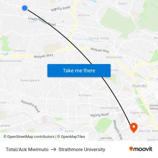 Total/Ack Mwimuto to Strathmore University map