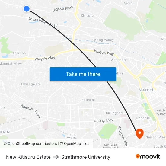 New Kitisuru Estate to Strathmore University map