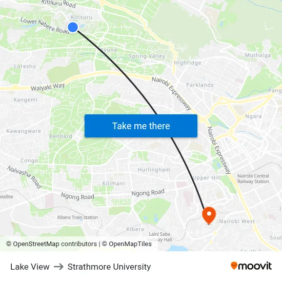 Lake View to Strathmore University map