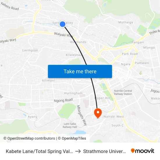 Kabete Lane/Total Spring Valley to Strathmore University map