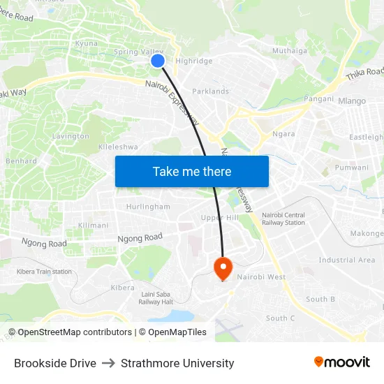 Brookside Drive to Strathmore University map
