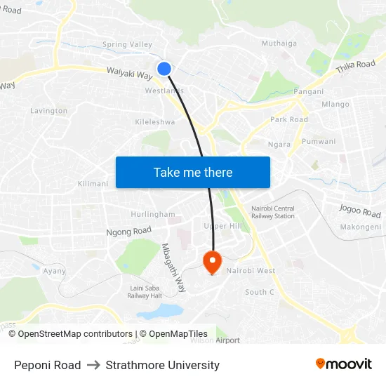 Peponi Road to Strathmore University map