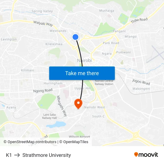 K1 to Strathmore University map
