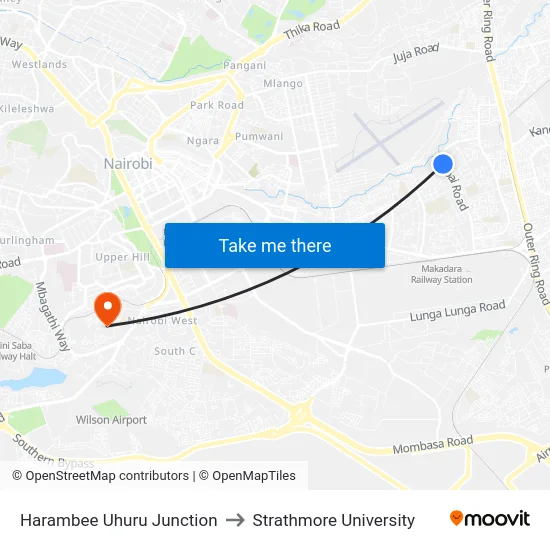 Harambee Uhuru Junction to Strathmore University map