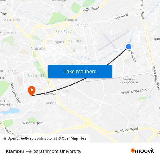 Kiambiu to Strathmore University map