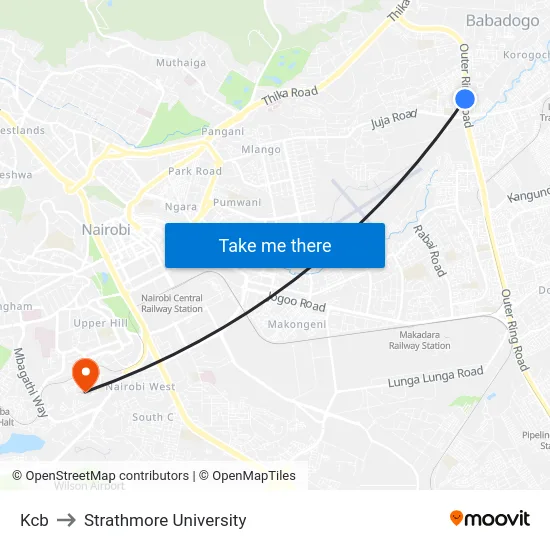 Kcb to Strathmore University map