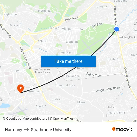 Harmony to Strathmore University map