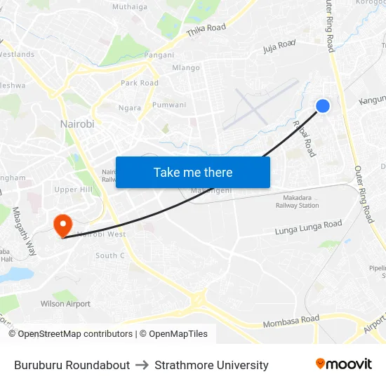 Buruburu Roundabout to Strathmore University map