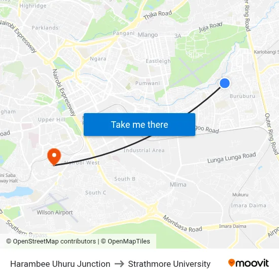 Harambee Uhuru Junction to Strathmore University map