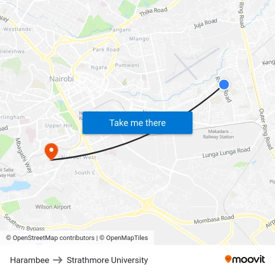 Harambee to Strathmore University map