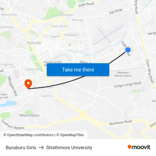 Buruburu Girls to Strathmore University map