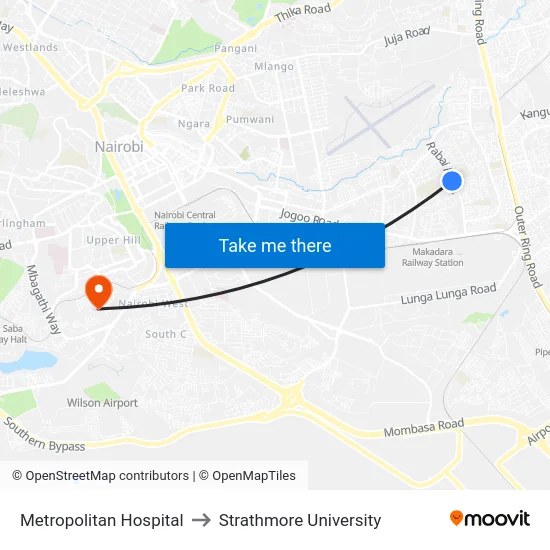Metropolitan Hospital to Strathmore University map