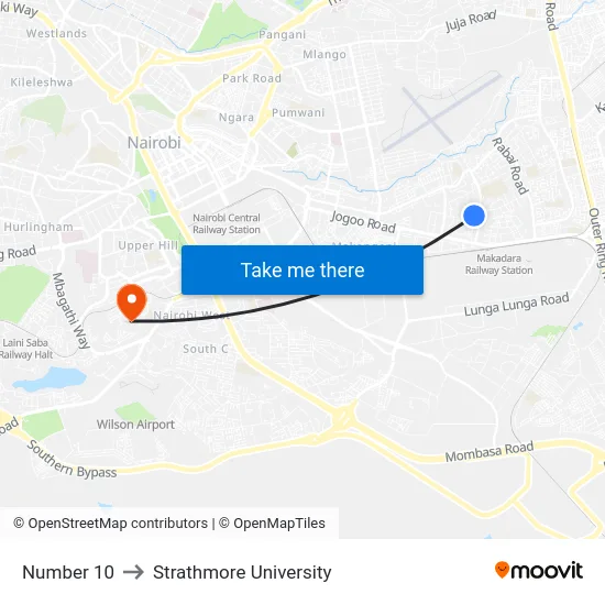 Number 10 to Strathmore University map