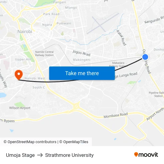 Umoja Stage to Strathmore University map