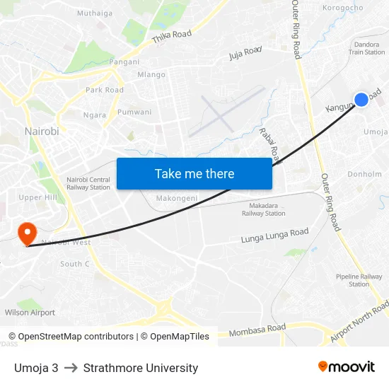Umoja 3 to Strathmore University map