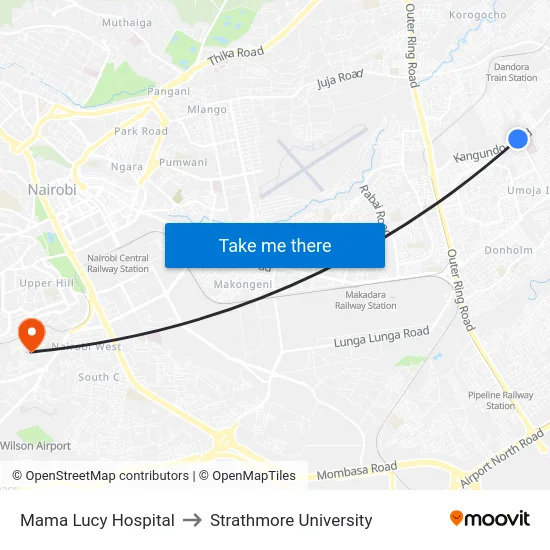 Mama Lucy Hospital to Strathmore University map