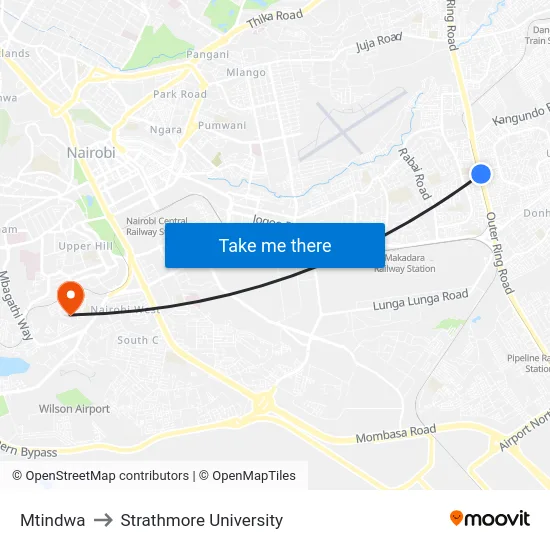 Mtindwa to Strathmore University map