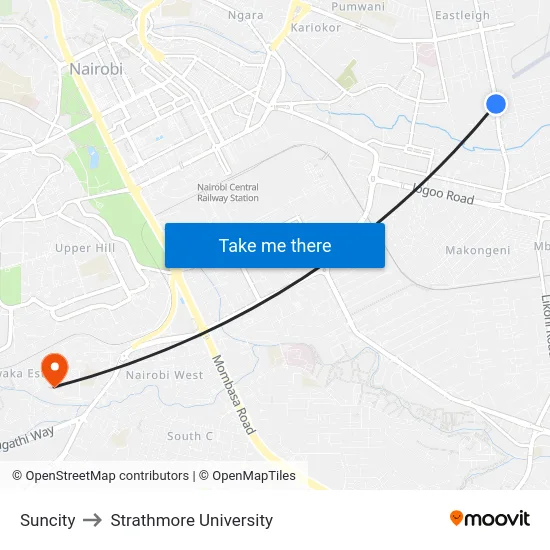 Suncity to Strathmore University map
