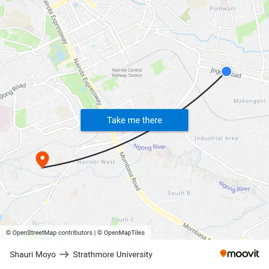 Shauri Moyo to Strathmore University map