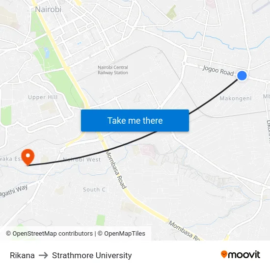 Rikana to Strathmore University map
