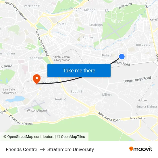 Friends Centre to Strathmore University map