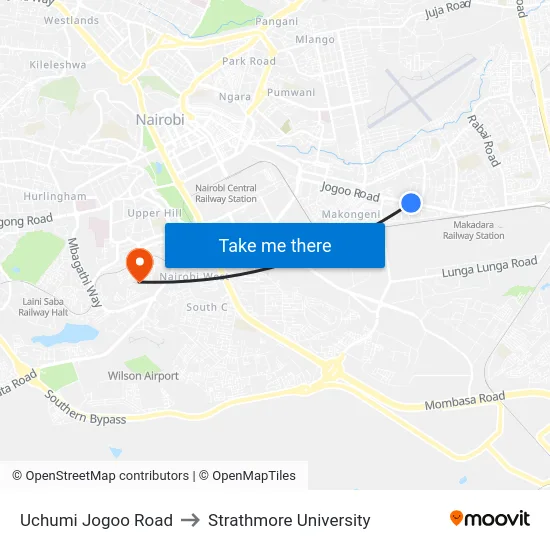 Uchumi Jogoo Road to Strathmore University map