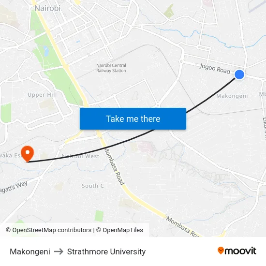 Makongeni to Strathmore University map