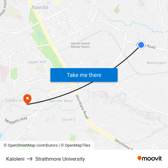 Kaloleni to Strathmore University map