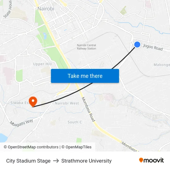 City Stadium Stage to Strathmore University map