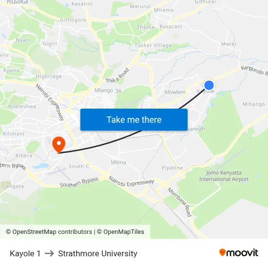 Kayole 1 to Strathmore University map