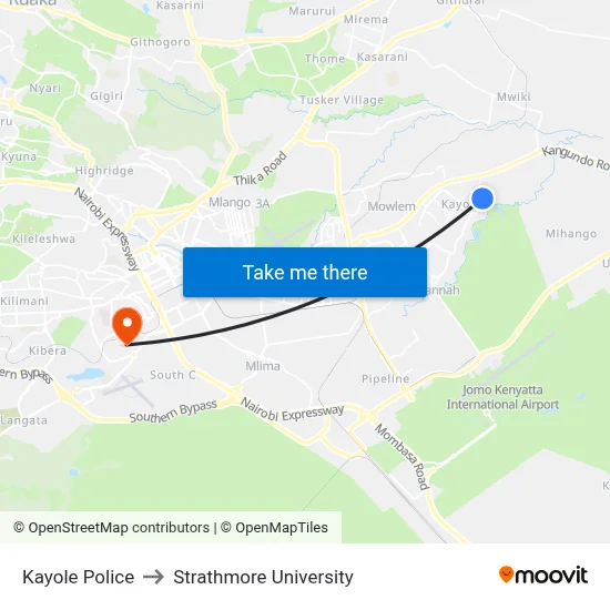 Kayole Police to Strathmore University map