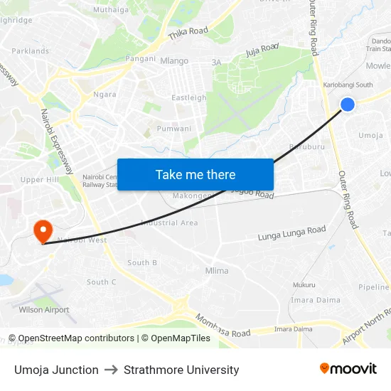 Umoja Junction to Strathmore University map