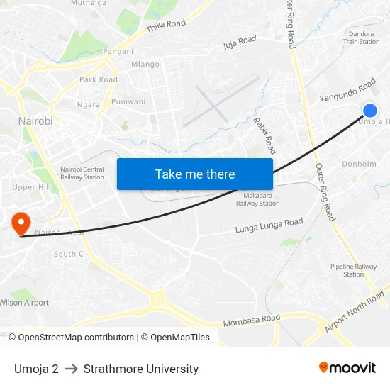 Umoja 2 to Strathmore University map