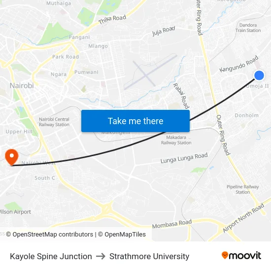 Kayole Spine Junction to Strathmore University map