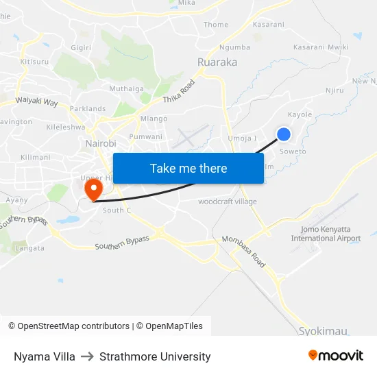 Nyama Villa to Strathmore University map