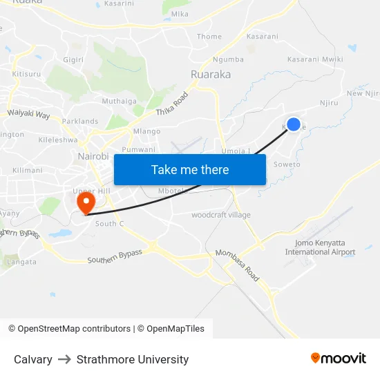 Calvary to Strathmore University map
