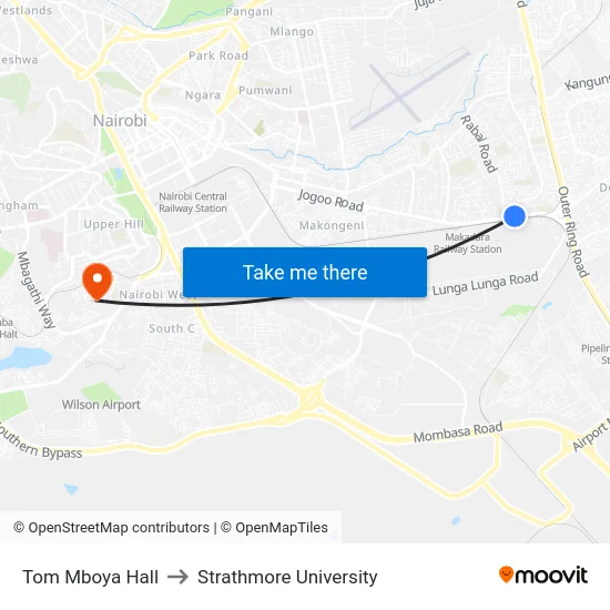 Tom Mboya Hall to Strathmore University map