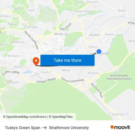 Tuskys Green Span to Strathmore University map
